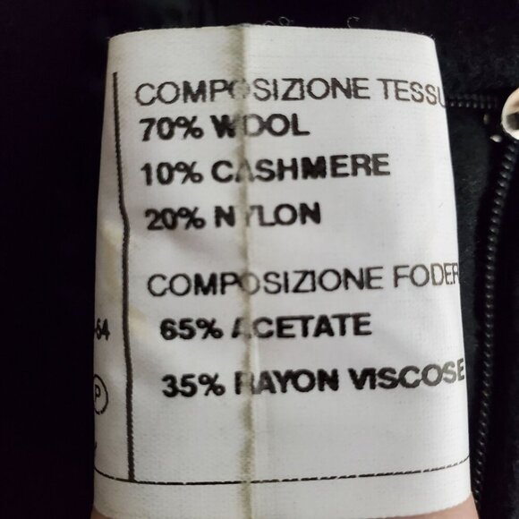 Mario Valente Mens Black Wool & Cashmere Coat Size 44 Fleur-de-lis Buttons Italy - Picture 5 of 14